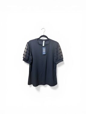 Black Puff-Sleeve Tee with Sheer Dot Sleeves
